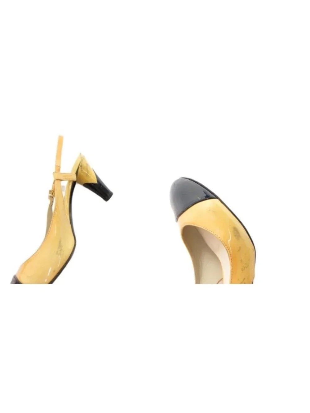 Chanel Sling Back Pumps Mules CC Logo Bicolor 36.5 Yellow Black Heel